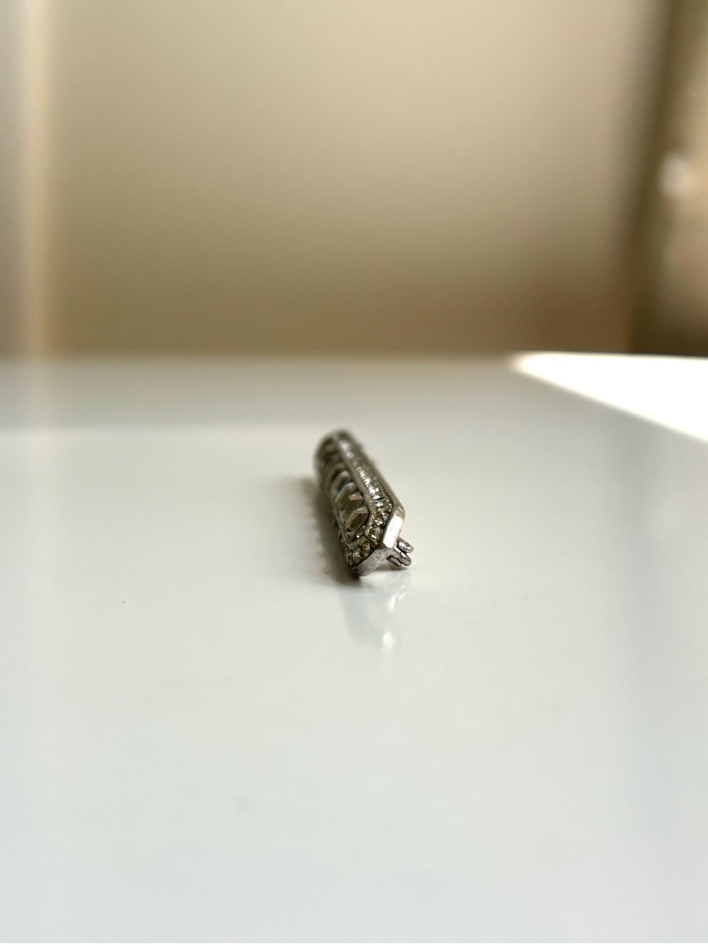 Vintage Silver Clear Rhinestone Bar Brooch - Picture 5 of 8
